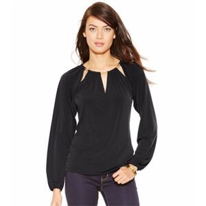 Michael Kors Black Cutout Silver Chain Tunic Top Blouse Women’s XL Long Sleeve